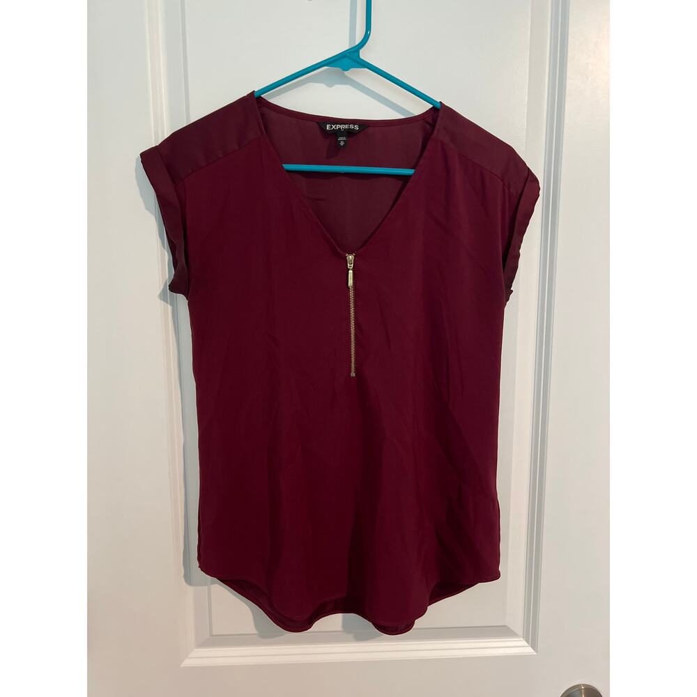 Express Purple Zip Front Short Sleeve Blouse – Size XS
